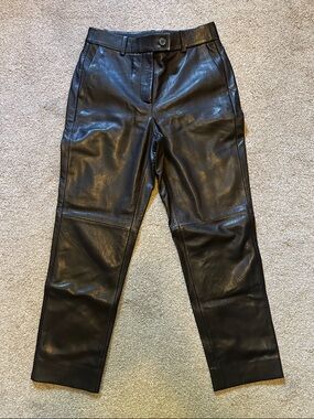 NWT JCrew Black Leather High-Waist Tapered Pants Sz 2